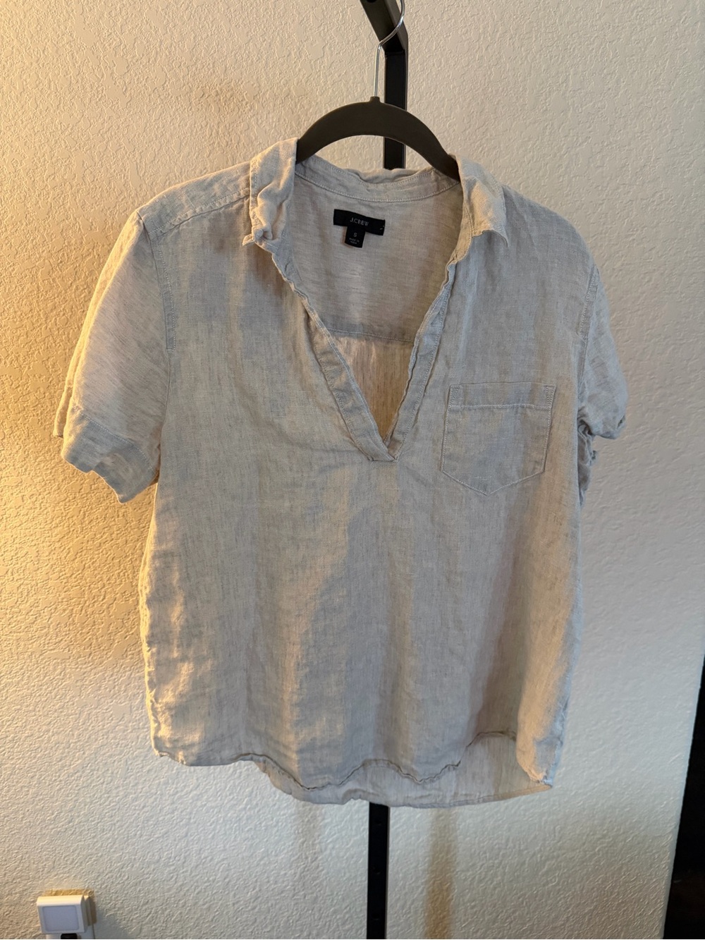J. Crew Light Beige Short-Sleeve Linen V-Placket Shirt